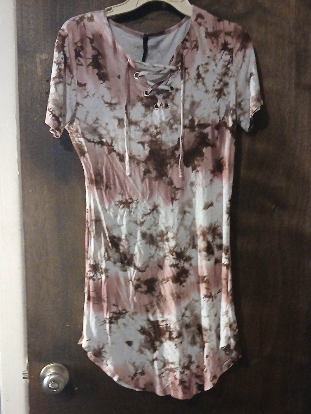 Ashley Blue Pink and Brown Tie-Dye Lace-Up Mini Dress